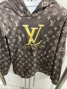 Louis Vuitton Brown Monogram Hoodie with Gold LV Emblem, just to look alike